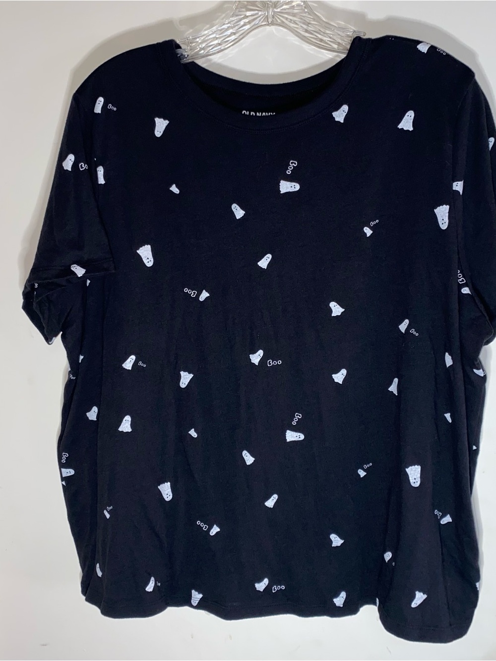 Old Navy Halloween T-Shirt Women's XL Black Ghost Boo Print Casual Everywear